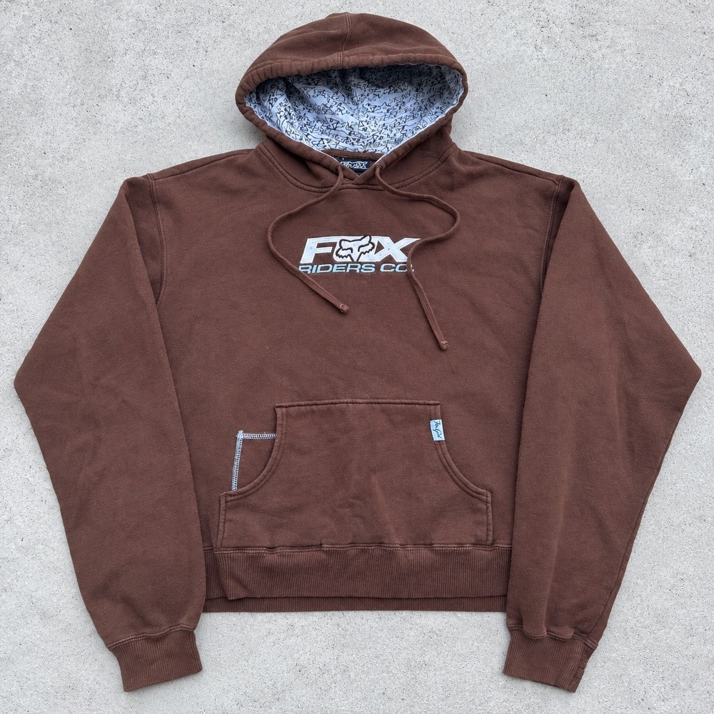 Fox Racing Riders Co Brown Pullover Hoodie Mens L Motocross Logo Sweatshirt